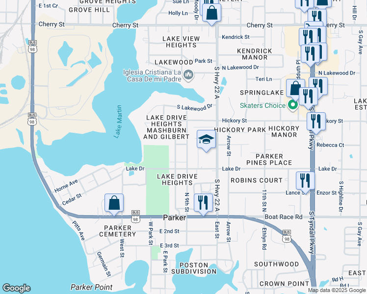 map of restaurants, bars, coffee shops, grocery stores, and more near 541 North 9th Street in Panama City