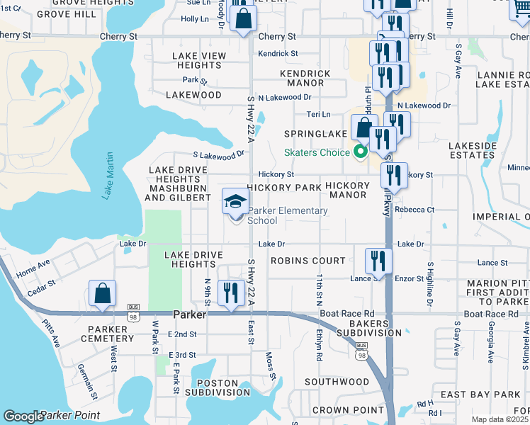 map of restaurants, bars, coffee shops, grocery stores, and more near 604 Arrow Street in Panama City