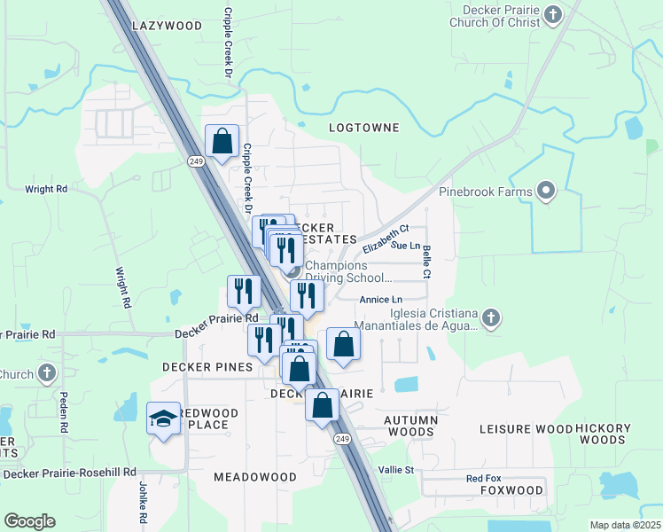 map of restaurants, bars, coffee shops, grocery stores, and more near 11919 Helene Court in Pinehurst
