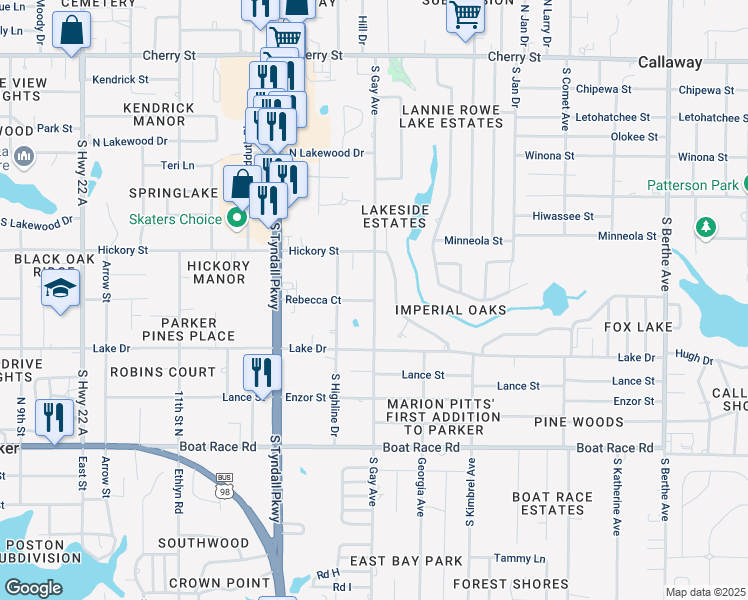 map of restaurants, bars, coffee shops, grocery stores, and more near 598 South Gay Avenue in Panama City