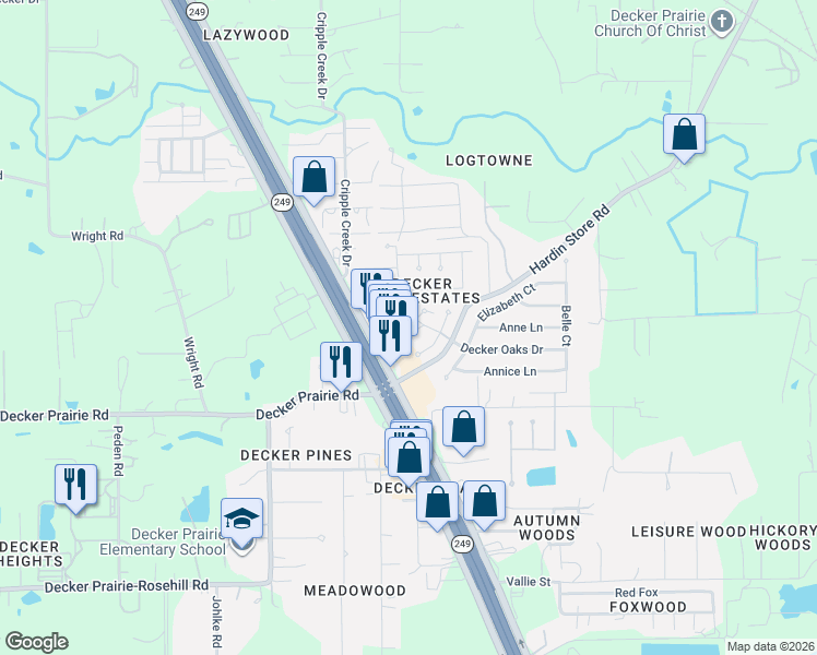 map of restaurants, bars, coffee shops, grocery stores, and more near 12010 Audrey Court in Pinehurst
