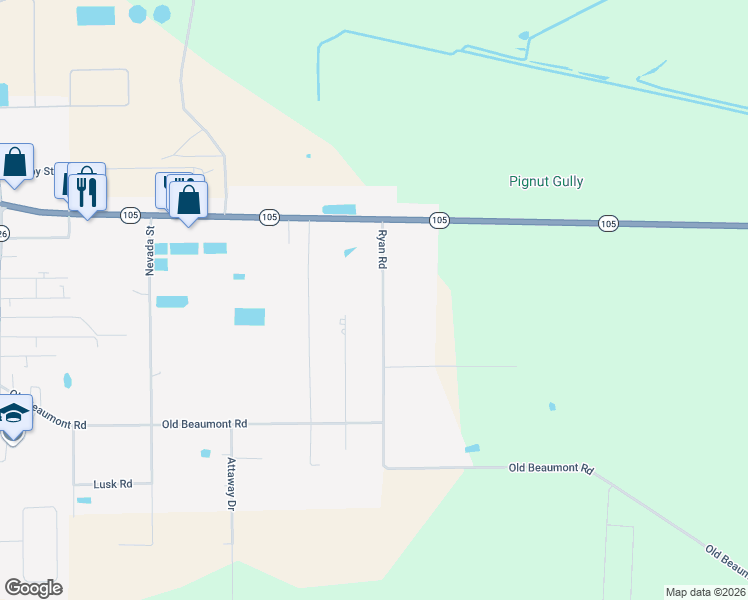 map of restaurants, bars, coffee shops, grocery stores, and more near 520 Ryan Road in Sour Lake