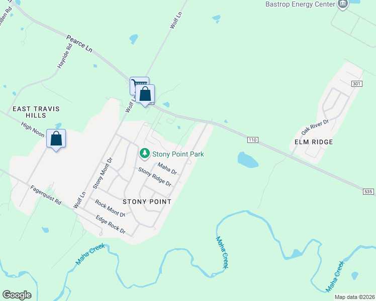 map of restaurants, bars, coffee shops, grocery stores, and more near 137 Stony Point Drive in Bastrop County