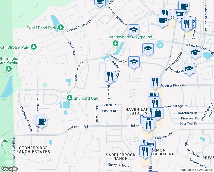 map of restaurants, bars, coffee shops, grocery stores, and more near 8902 Alcina Drive in Tomball