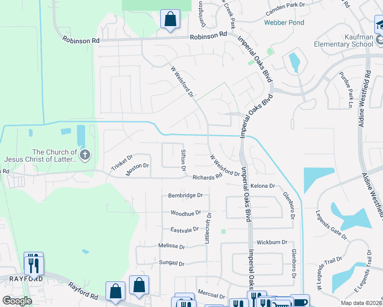 map of restaurants, bars, coffee shops, grocery stores, and more near 1703 Telkwa Drive in Spring