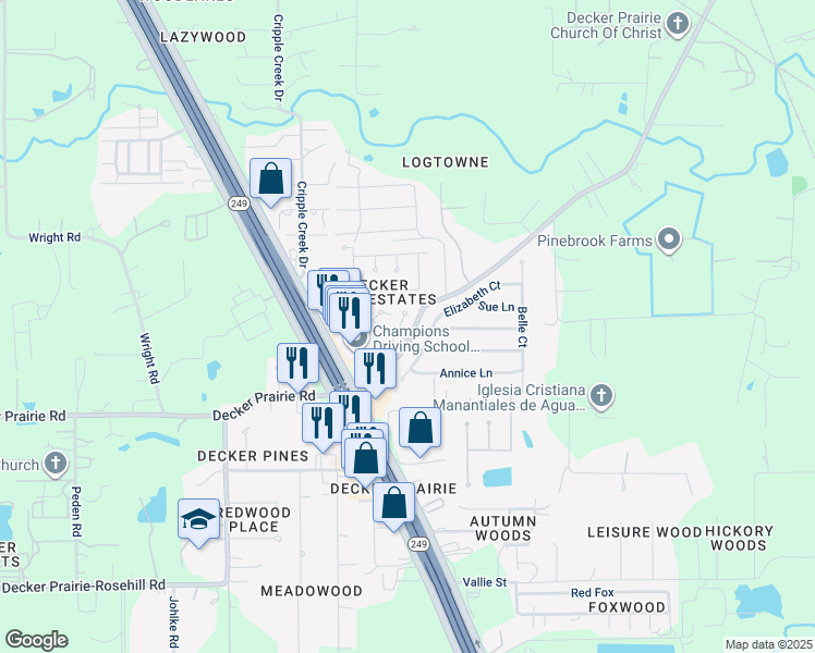 map of restaurants, bars, coffee shops, grocery stores, and more near 11919 Helene Court in Pinehurst