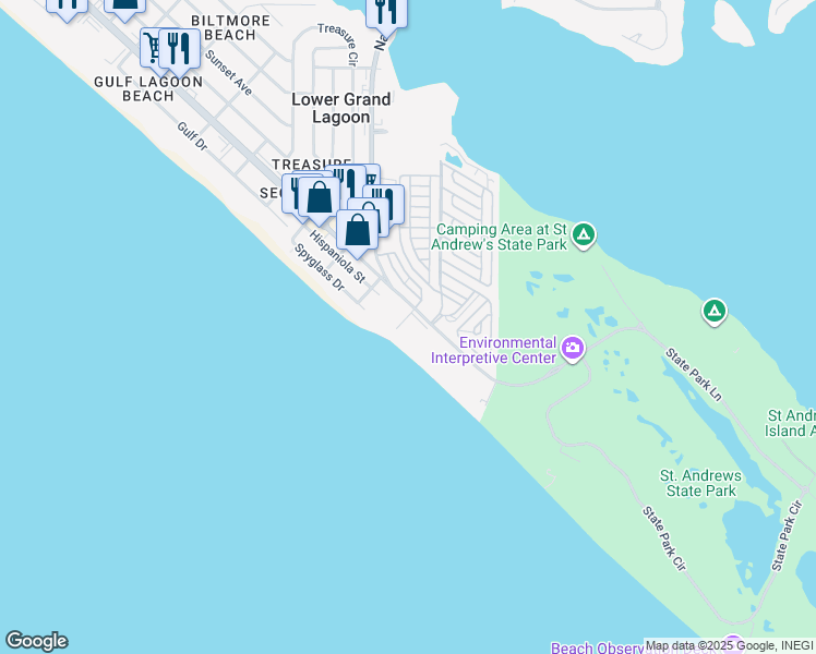 map of restaurants, bars, coffee shops, grocery stores, and more near 4701 Thomas Drive in Panama City