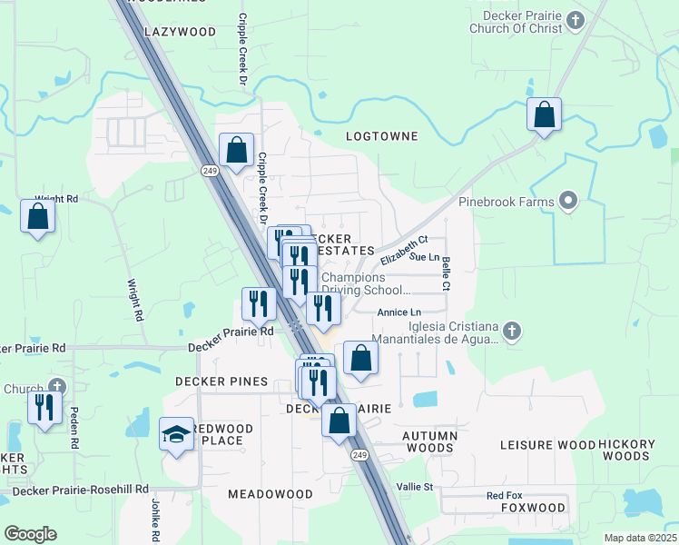 map of restaurants, bars, coffee shops, grocery stores, and more near 11918 Helene Court in Pinehurst
