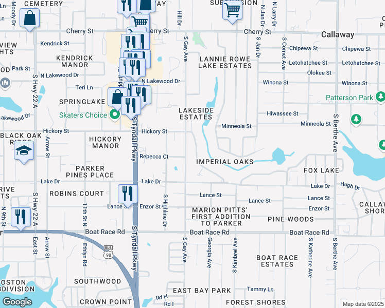 map of restaurants, bars, coffee shops, grocery stores, and more near 598 S Gay Ave in Panama City