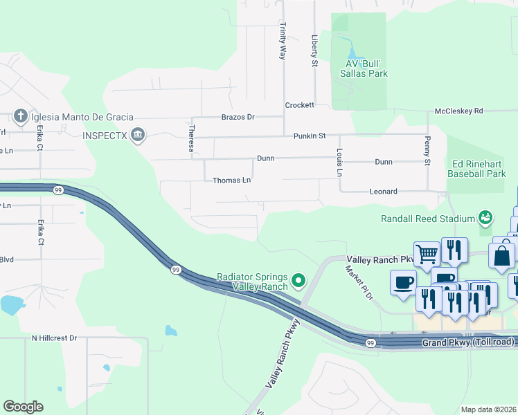 map of restaurants, bars, coffee shops, grocery stores, and more near 21190 South Street in New Caney