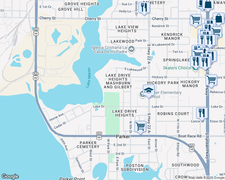 map of restaurants, bars, coffee shops, grocery stores, and more near 4708 Park Boulevard in Panama City