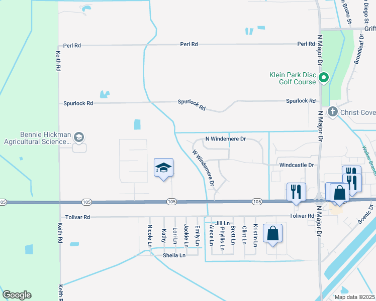 map of restaurants, bars, coffee shops, grocery stores, and more near 6220 West Windemere Drive in Beaumont