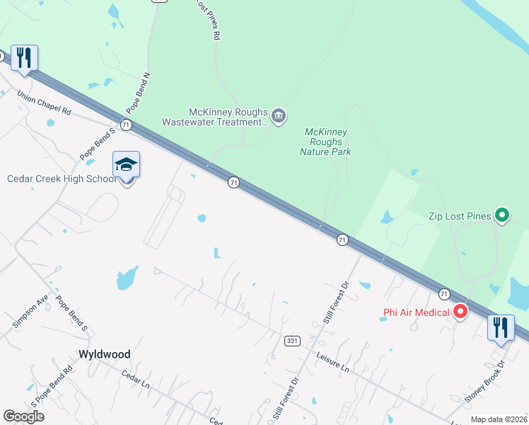 map of restaurants, bars, coffee shops, grocery stores, and more near 691 Union Chapel Road in Cedar Creek