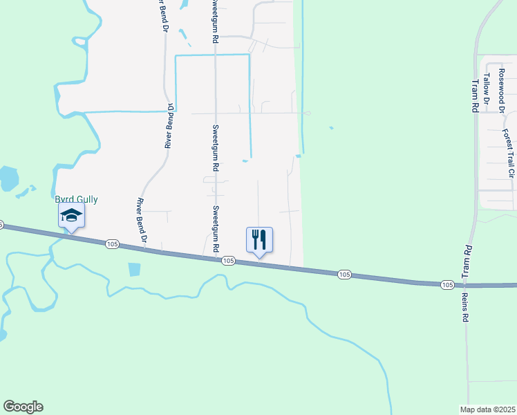 map of restaurants, bars, coffee shops, grocery stores, and more near 13350 Texas 105 in Beaumont