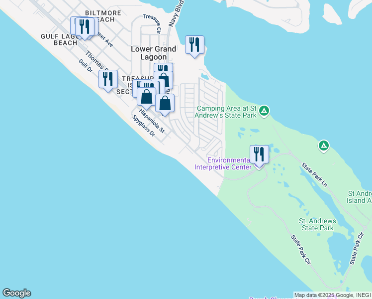 map of restaurants, bars, coffee shops, grocery stores, and more near 4701 Thomas Drive in Panama City