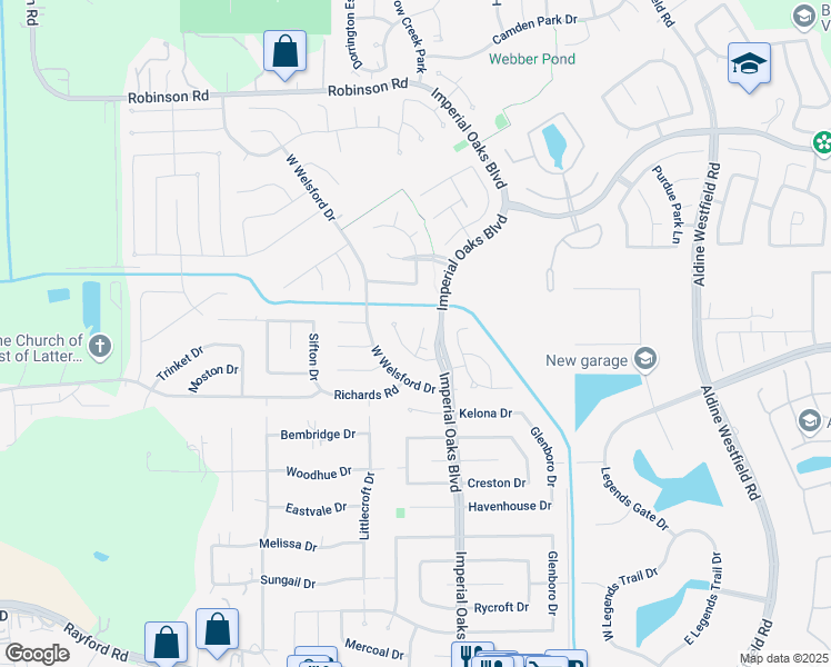 map of restaurants, bars, coffee shops, grocery stores, and more near 30703 Melcrest Estates Drive in Spring