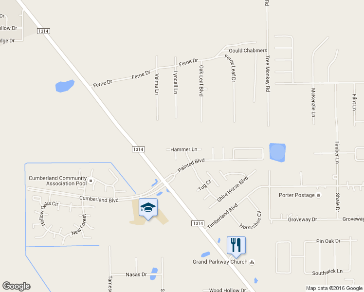 map of restaurants, bars, coffee shops, grocery stores, and more near 19041 Hammer Lane in Porter