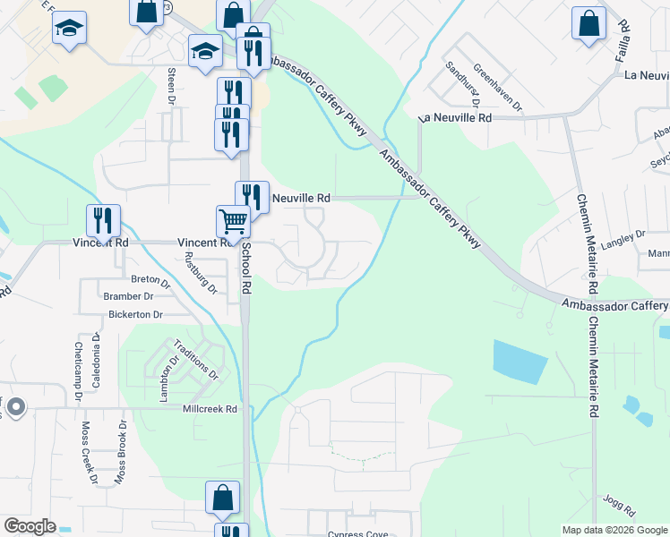 map of restaurants, bars, coffee shops, grocery stores, and more near 202 Autumn Oak Bend in Lafayette