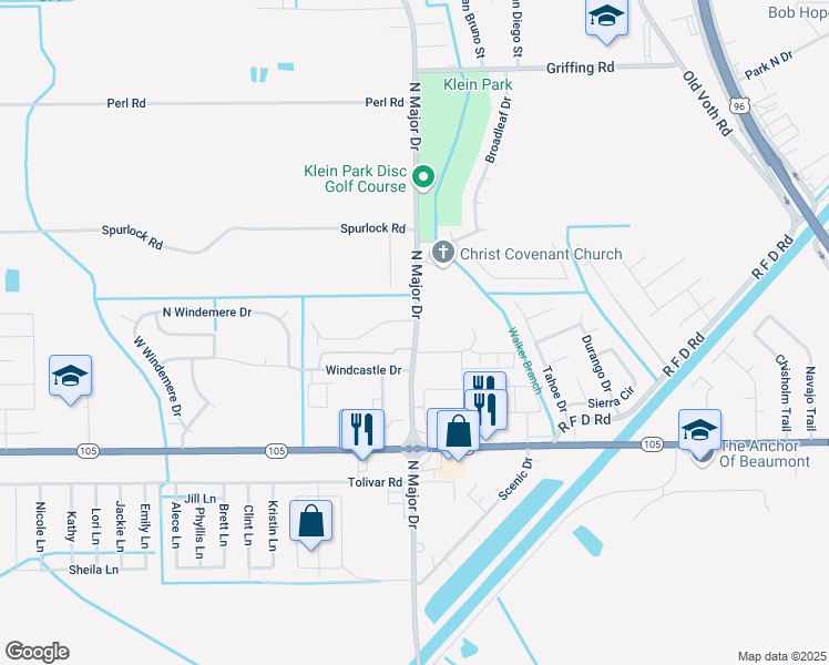 map of restaurants, bars, coffee shops, grocery stores, and more near 5910 North Major Drive in Beaumont