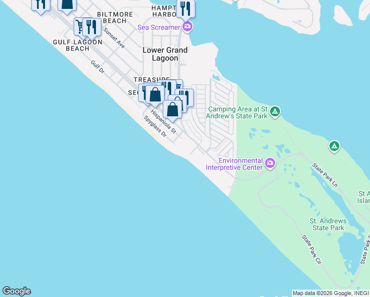 map of restaurants, bars, coffee shops, grocery stores, and more near 4715 Thomas Drive in Panama City Beach