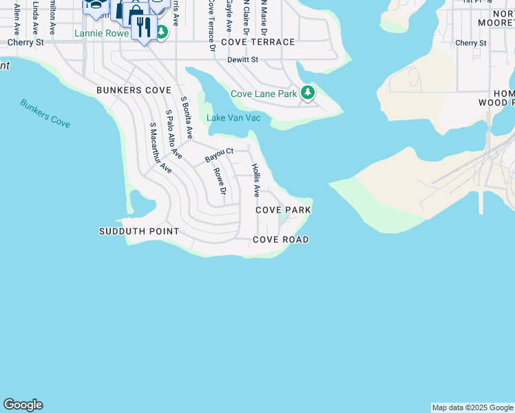 map of restaurants, bars, coffee shops, grocery stores, and more near 1601 Texas Street in Panama City