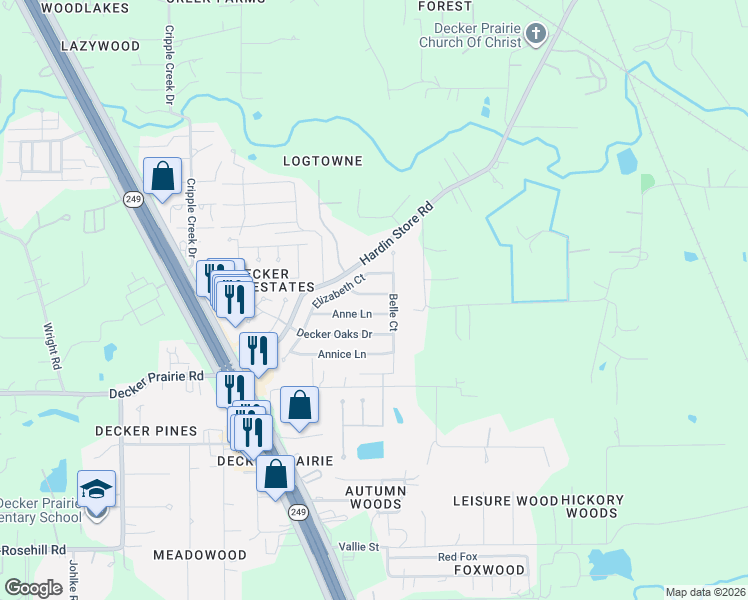 map of restaurants, bars, coffee shops, grocery stores, and more near 32002 Anne Lane in Pinehurst