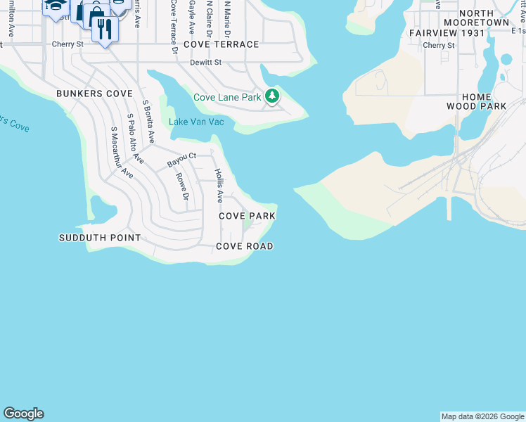 map of restaurants, bars, coffee shops, grocery stores, and more near 728 Bunkers Cove Road in Panama City