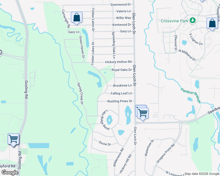 map of restaurants, bars, coffee shops, grocery stores, and more near 3419 Falling Leaf Lane in Spring