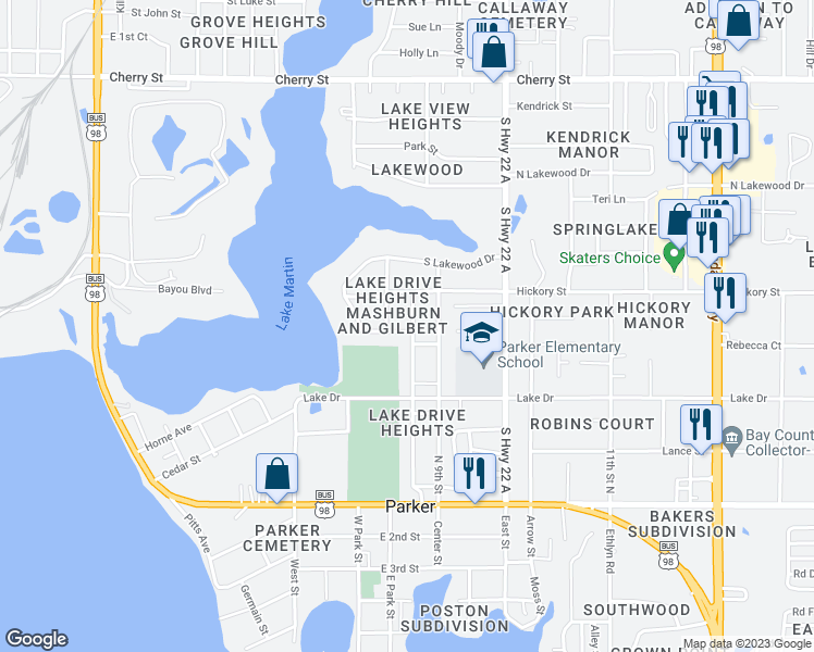 map of restaurants, bars, coffee shops, grocery stores, and more near 528 North 9th Plaza in Panama City
