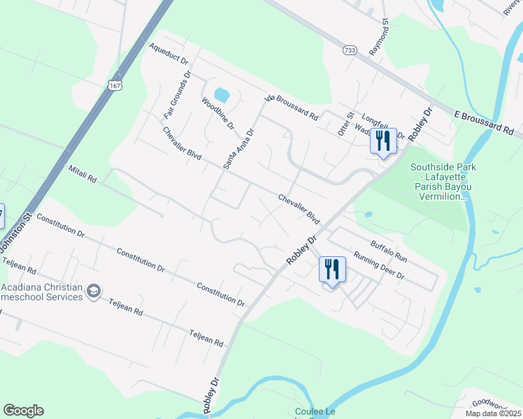 map of restaurants, bars, coffee shops, grocery stores, and more near 206 Rue Aubin in Lafayette