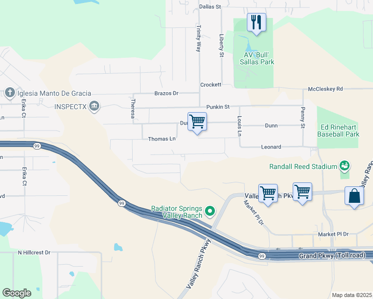 map of restaurants, bars, coffee shops, grocery stores, and more near 21140 Thomas Lane in New Caney