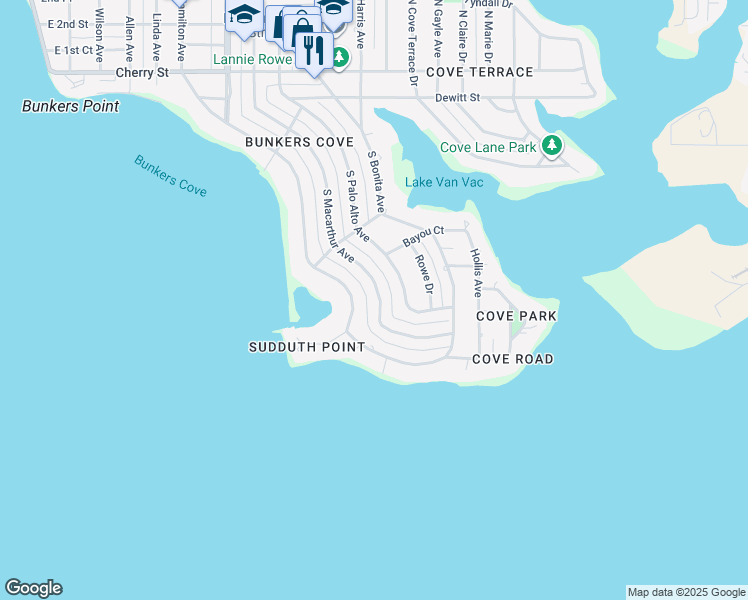 map of restaurants, bars, coffee shops, grocery stores, and more near 421 South Macarthur Avenue in Panama City
