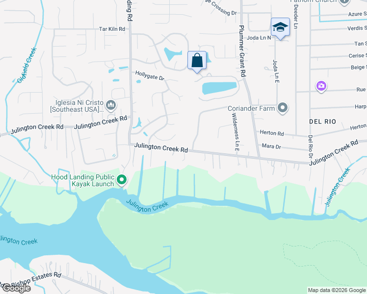 map of restaurants, bars, coffee shops, grocery stores, and more near 4454 Thicket Ridge Lane in Jacksonville