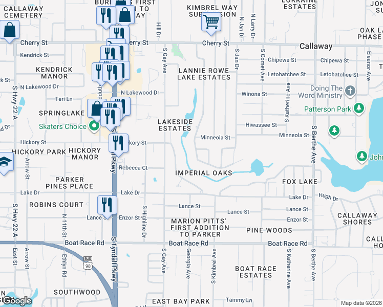map of restaurants, bars, coffee shops, grocery stores, and more near 214 H L Sudduth Circle in Panama City