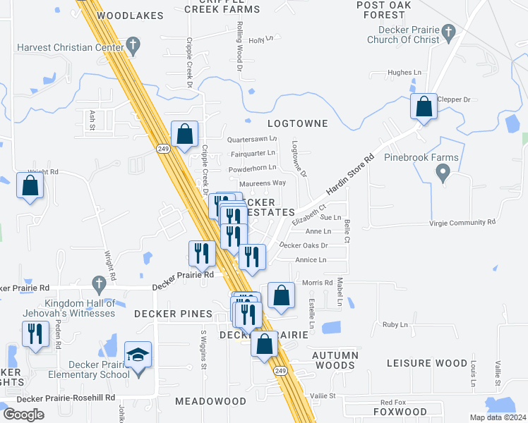 map of restaurants, bars, coffee shops, grocery stores, and more near 11907 Lois Lane Drive in Pinehurst