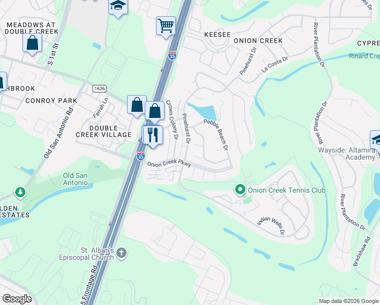 map of restaurants, bars, coffee shops, grocery stores, and more near 2300 Inverrary Circle in Austin