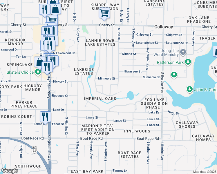 map of restaurants, bars, coffee shops, grocery stores, and more near 6213 Seminole Drive in Panama City