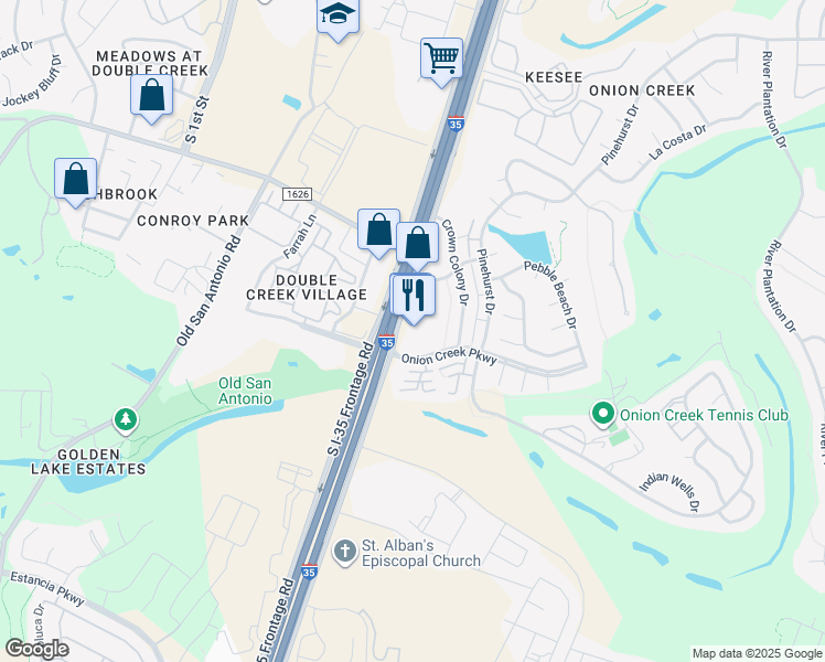 map of restaurants, bars, coffee shops, grocery stores, and more near 11215 South Interstate 35 Frontage Road in Austin