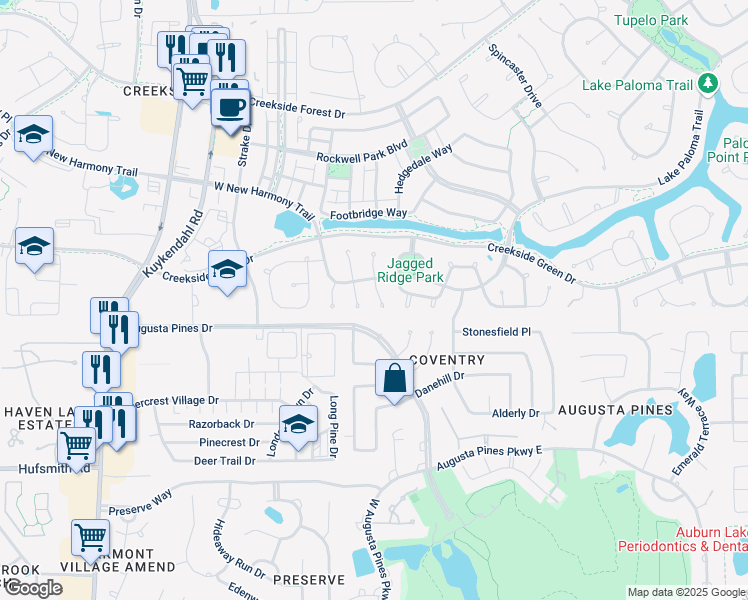 map of restaurants, bars, coffee shops, grocery stores, and more near 26 South Whistling Swan Place in Spring