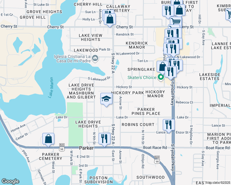 map of restaurants, bars, coffee shops, grocery stores, and more near 519 South Highway 22 A in Panama City