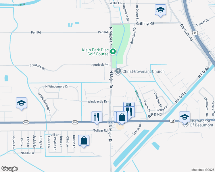 map of restaurants, bars, coffee shops, grocery stores, and more near 6195 North Major Drive in Beaumont