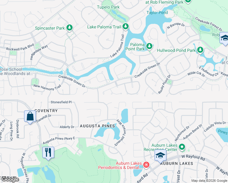 map of restaurants, bars, coffee shops, grocery stores, and more near 42 Pleasant Point Place in Spring