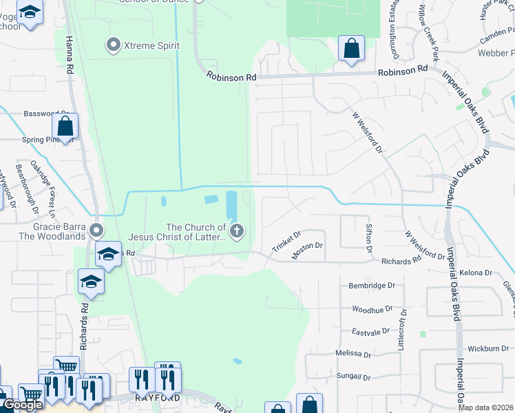 map of restaurants, bars, coffee shops, grocery stores, and more near 31007 North Head Drive in Spring