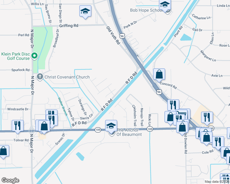 map of restaurants, bars, coffee shops, grocery stores, and more near 6675 Reese Street in Beaumont