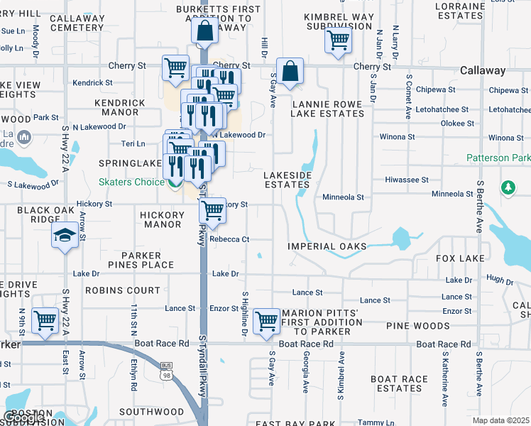 map of restaurants, bars, coffee shops, grocery stores, and more near in Callaway
