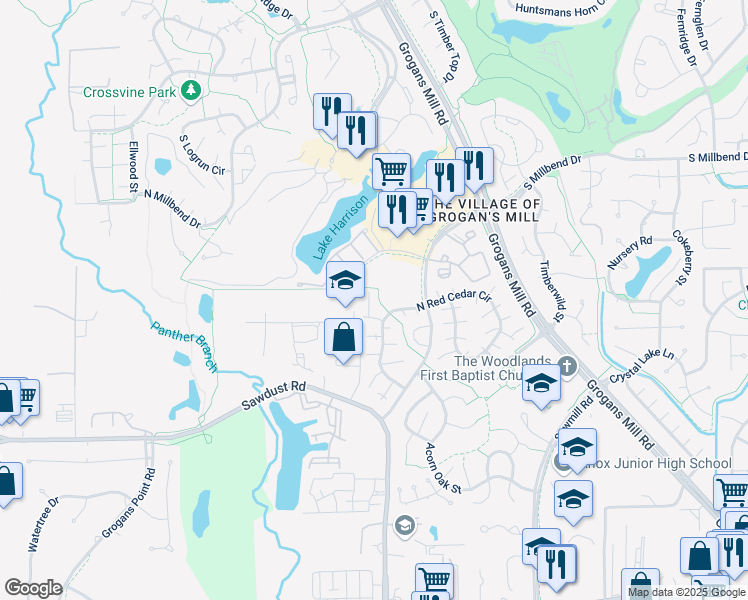 map of restaurants, bars, coffee shops, grocery stores, and more near 2712 Echo Street in Spring