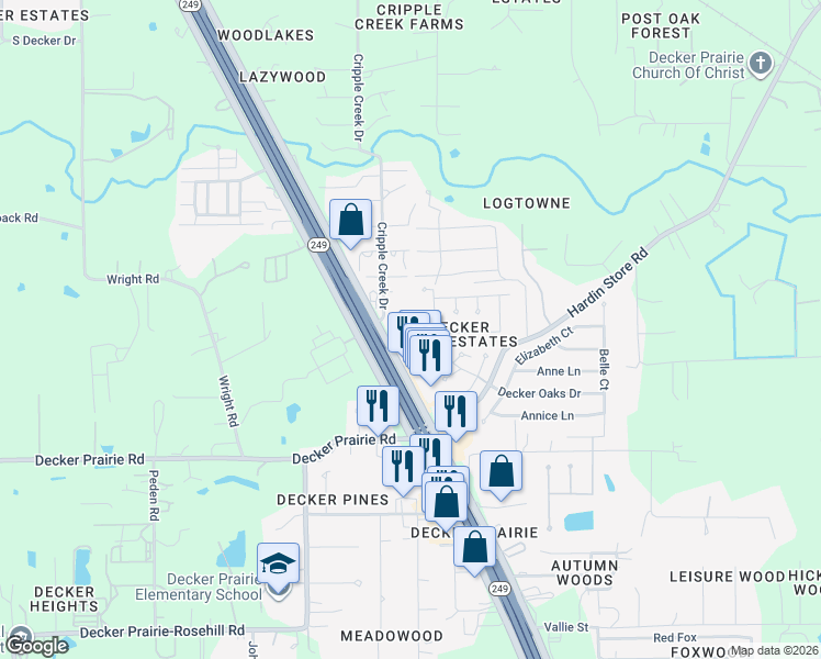 map of restaurants, bars, coffee shops, grocery stores, and more near 32507 Rosella Ln in Pinehurst