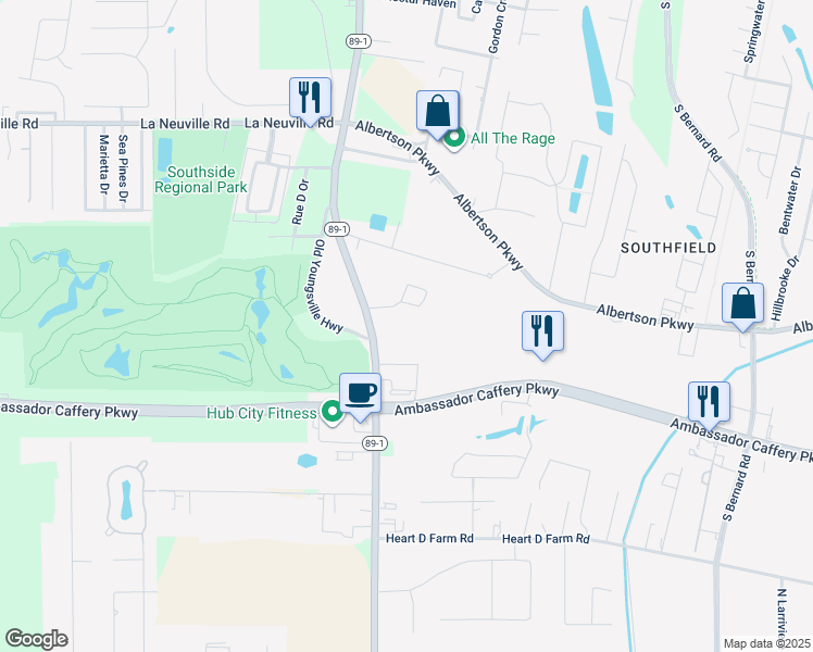 map of restaurants, bars, coffee shops, grocery stores, and more near 6501 Ambassador Caffery Parkway in Broussard