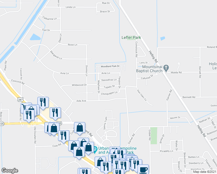 map of restaurants, bars, coffee shops, grocery stores, and more near 5010 Tupelo Street in Beaumont