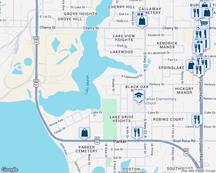 map of restaurants, bars, coffee shops, grocery stores, and more near 503 Park Blvd in Panama City